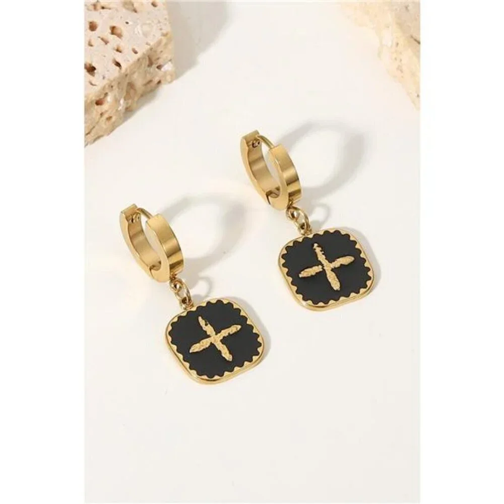 Plus Sign Square Shape Drop Earrings